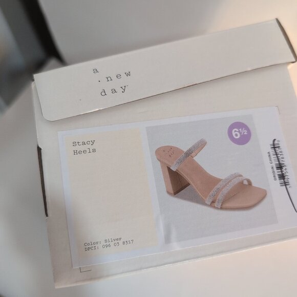 A New Day Women's Chunky Block High Heel Slip On Sandals Leather Silver - Picture 7 of 7